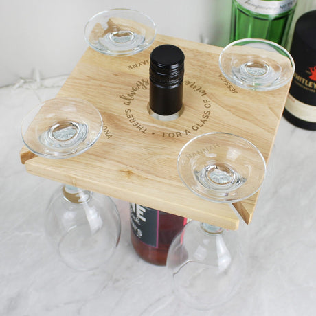 Personalised...Time For a Glass of Wine Four Wine Glass Holder & Bottle Holder: 4 - Barware By Gift Moments