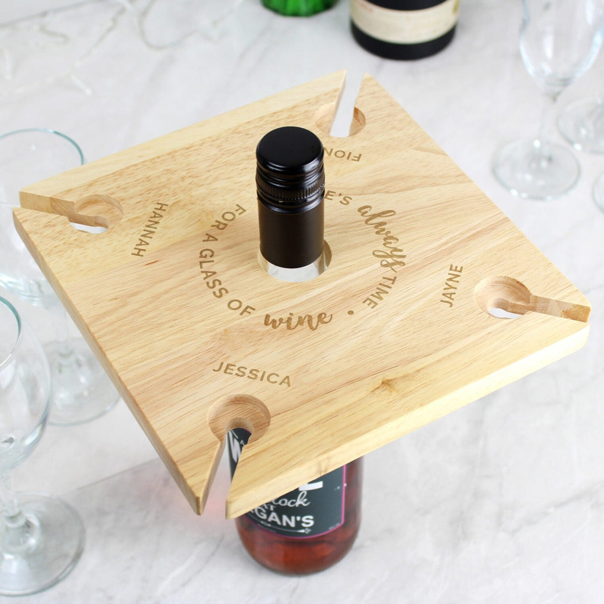 Personalised...Time For a Glass of Wine Four Wine Glass Holder & Bottle Holder: 3 - Barware By Gift Moments