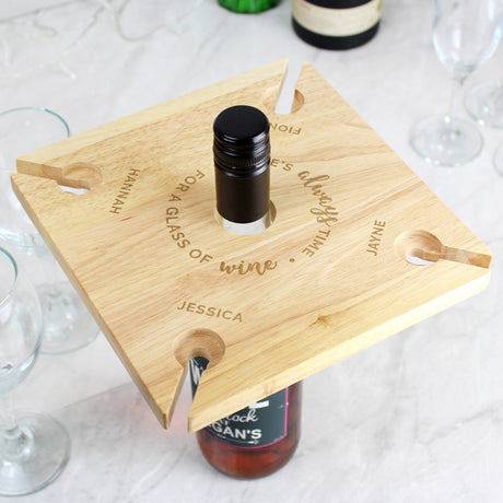 Personalised...Time For a Glass of Wine Four Wine Glass Holder & Bottle Holder: 3 - Barware By Gift Moments