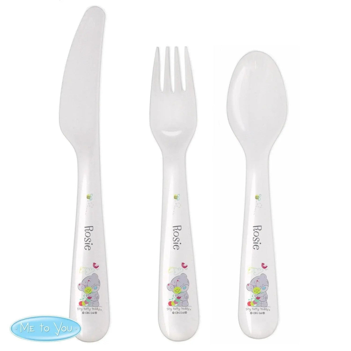 Personalised Tiny Tatty Teddy Cuddle Bug 3 Piece Plastic Cutlery Set: 3 - Cutlery Sets
