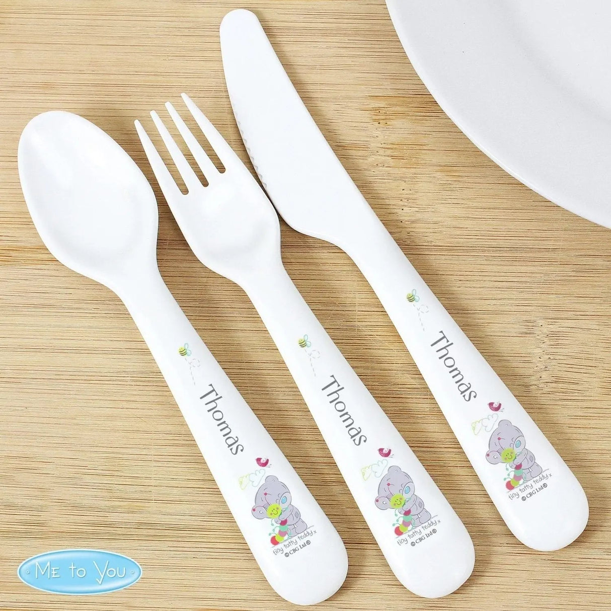 Personalised Tiny Tatty Teddy Cuddle Bug 3 Piece Plastic Cutlery Set: 1 - Cutlery Sets