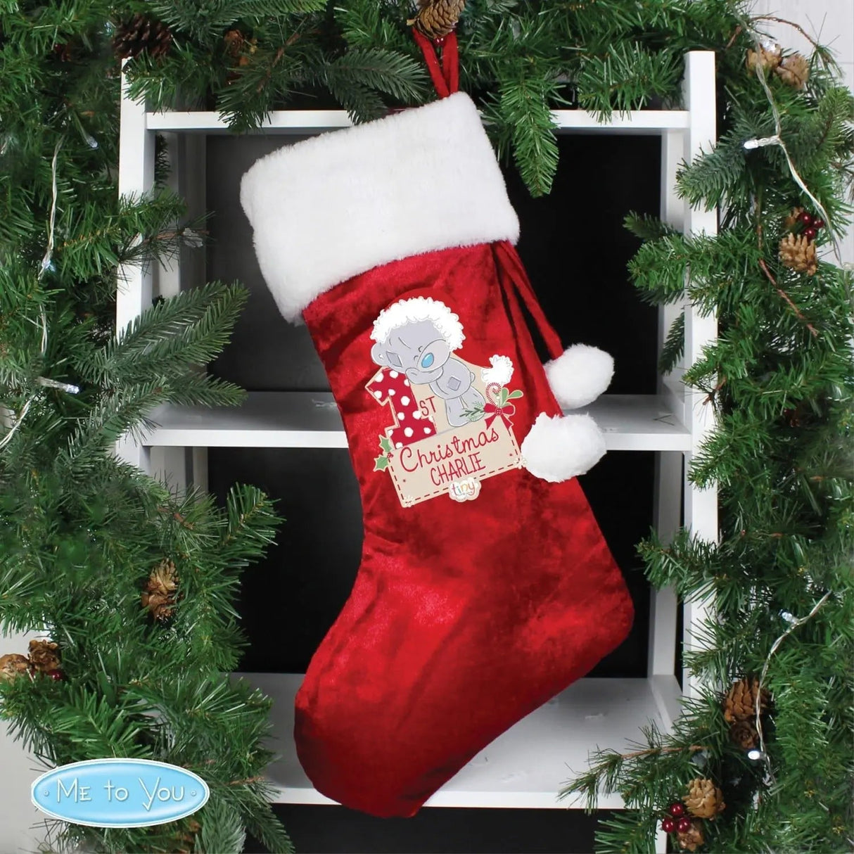 Personalised Tiny Tatty Teddy ’My 1st Christmas’ Luxury Red Stocking: 1 - Christmas Stockings