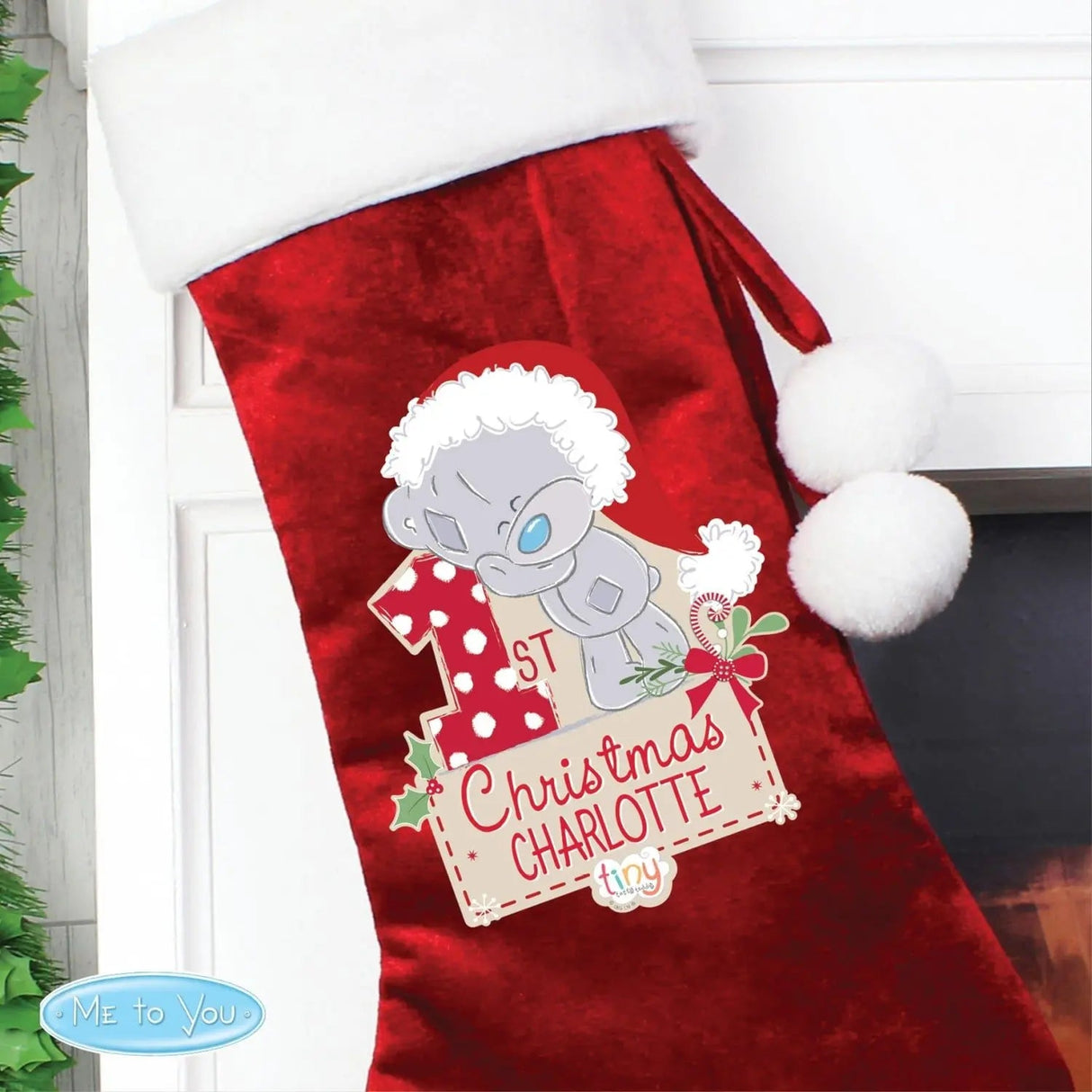 Personalised Tiny Tatty Teddy ’My 1st Christmas’ Luxury Red Stocking: 2 - Christmas Stockings