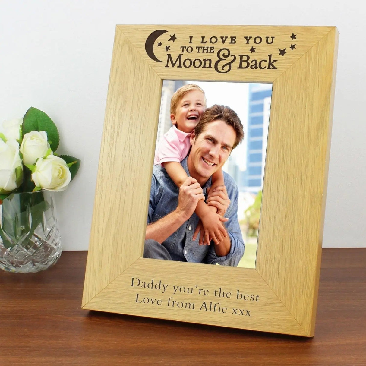 Personalised ’To the Moon and Back’ 6x4 Oak Finish Photo Frame - Shop Photo Frames At Gift Moments - 1