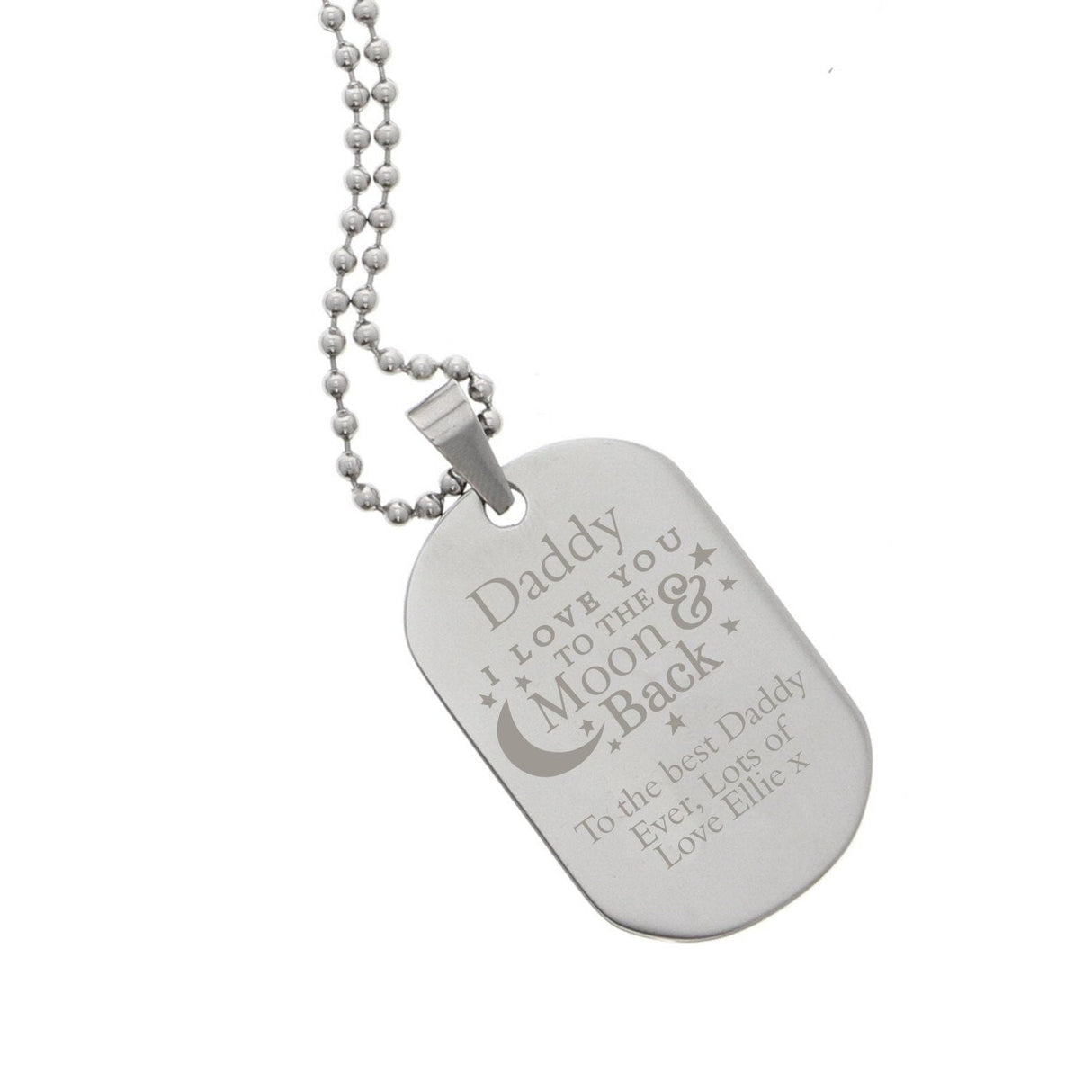 Personalised ’To The Moon & Back...’ Stainless Steel Dog Tag Necklace: 6 - Necklaces By Gift Moments