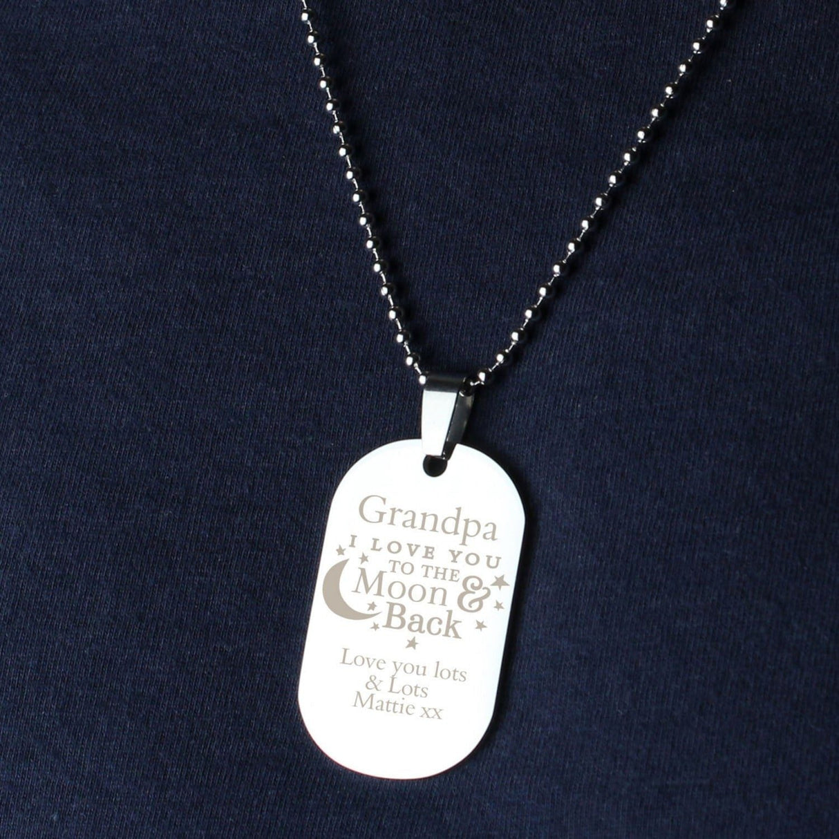Personalised ’To The Moon & Back...’ Stainless Steel Dog Tag Necklace: 3 - Necklaces By Gift Moments