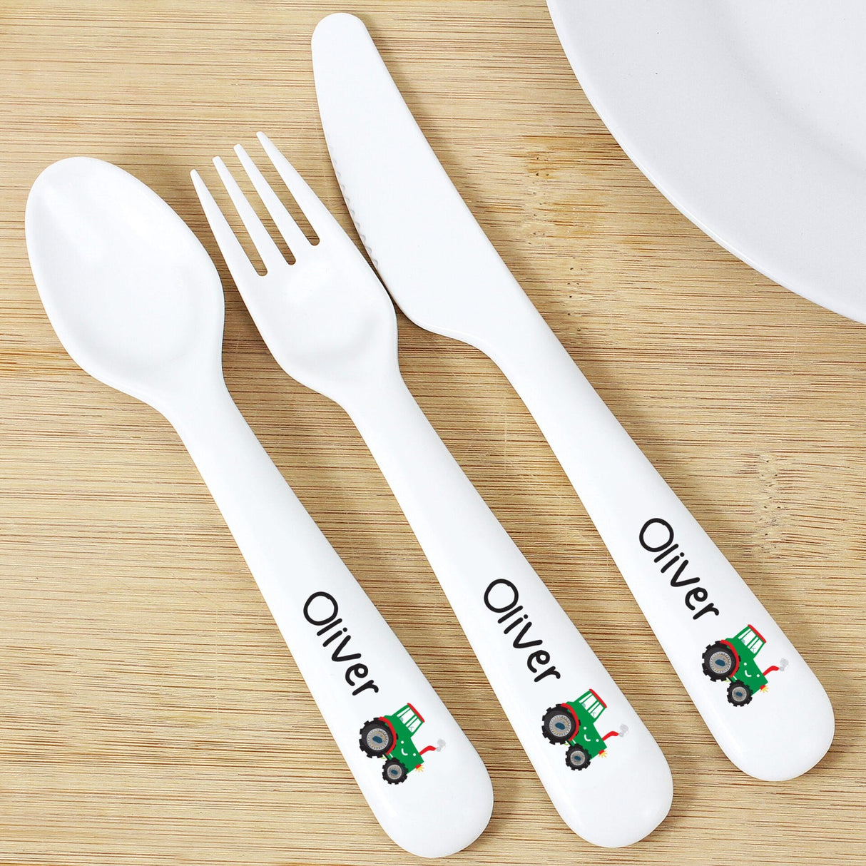 Personalised Tractor 3 Piece Plastic Cutlery Set: 2 - Cutlery Sets By Gift Moments