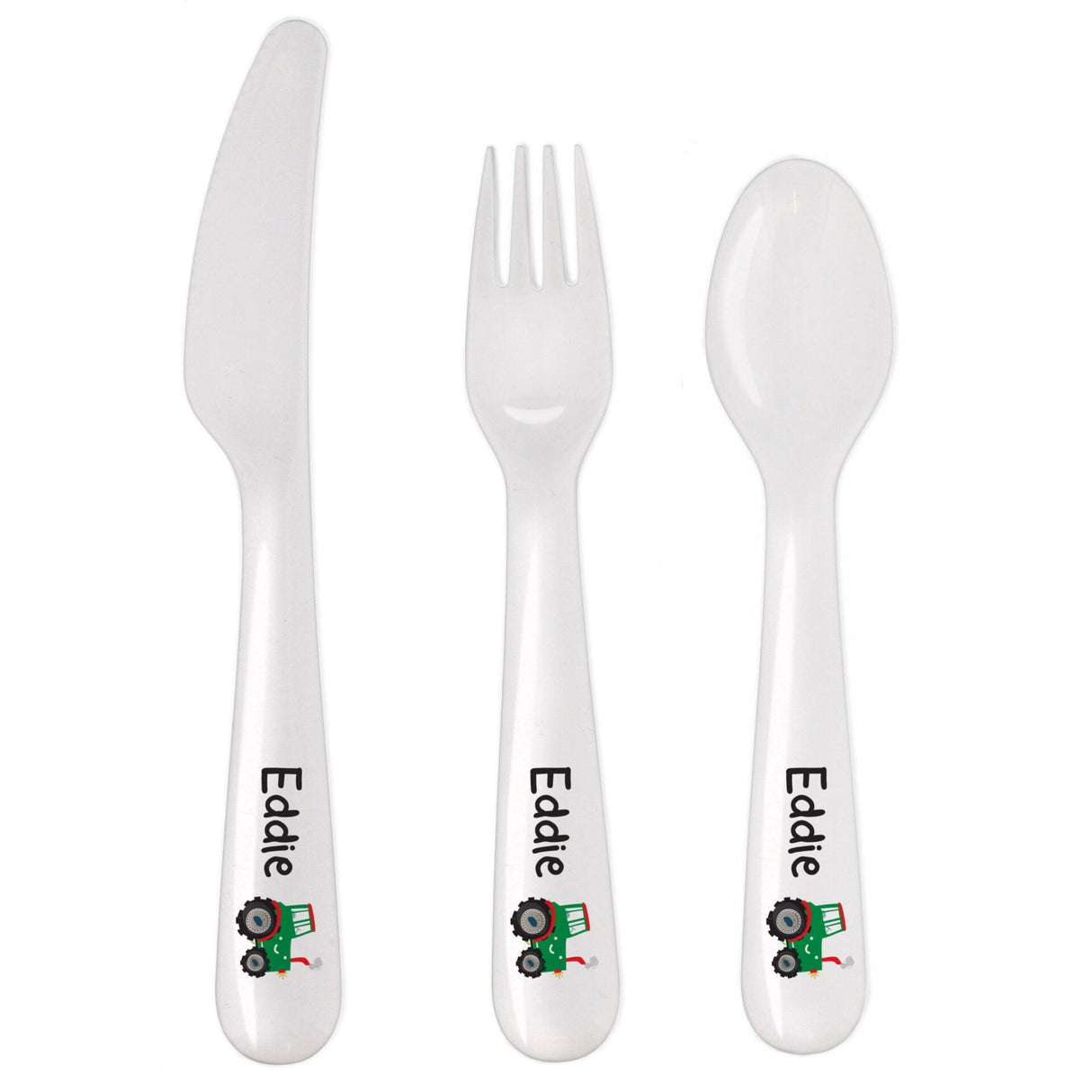 Personalised Tractor 3 Piece Plastic Cutlery Set: 4 - Cutlery Sets By Gift Moments