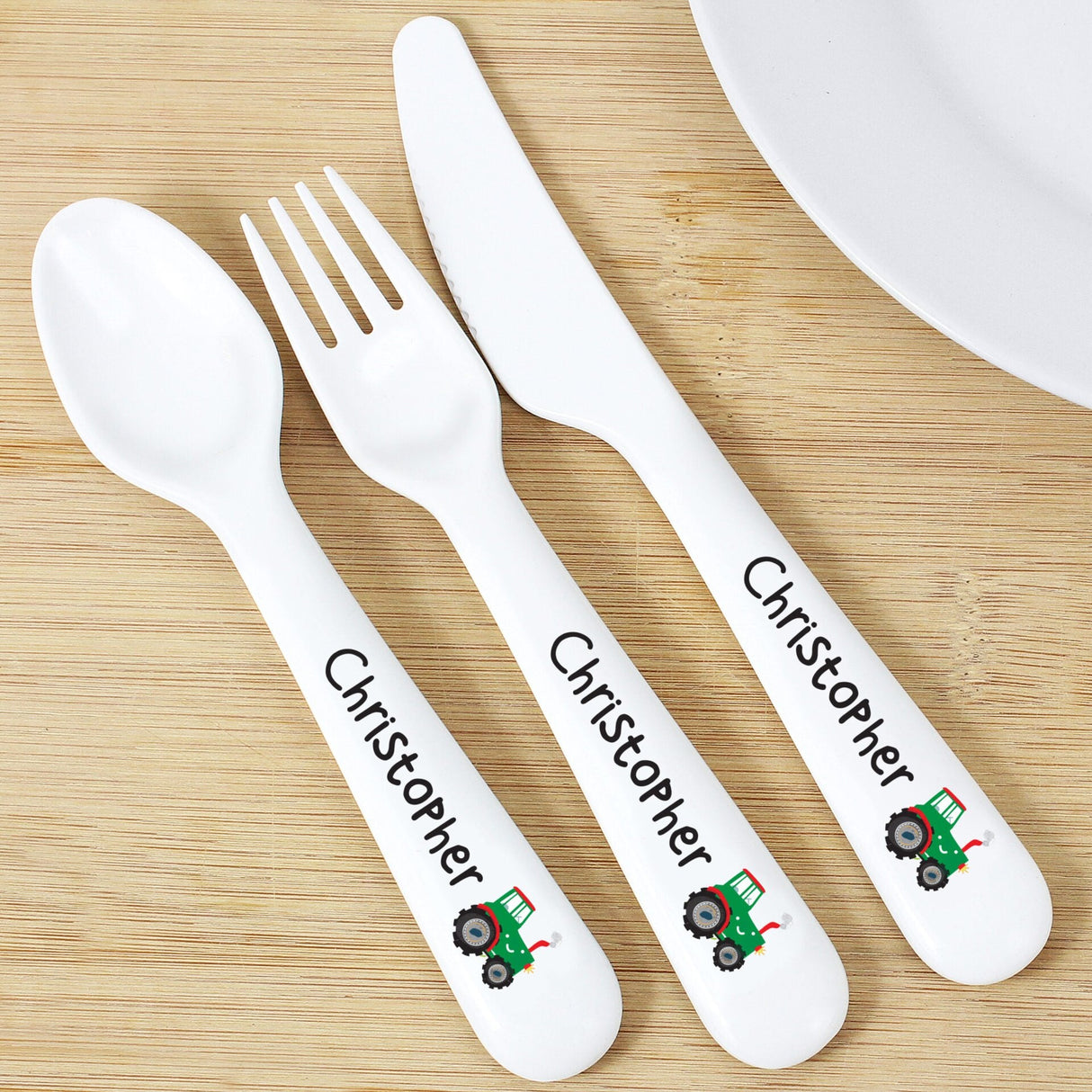 Personalised Tractor 3 Piece Plastic Cutlery Set: 1 - Cutlery Sets By Gift Moments