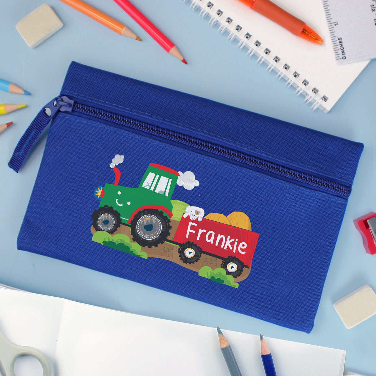 Personalised Tractor Blue Pencil Case: 3 - Pencil Cases & Sets By Gift Moments