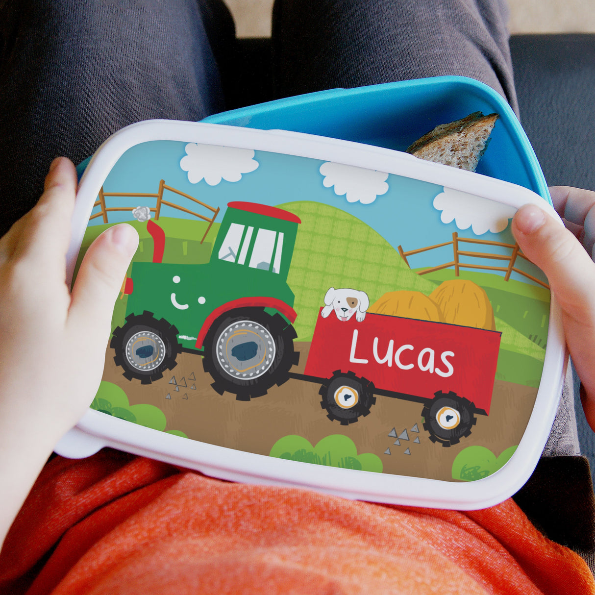 Personalised Tractor Name Only Blue Lunch Box: 1 - Lunch Boxes & Bags By Gift Moments