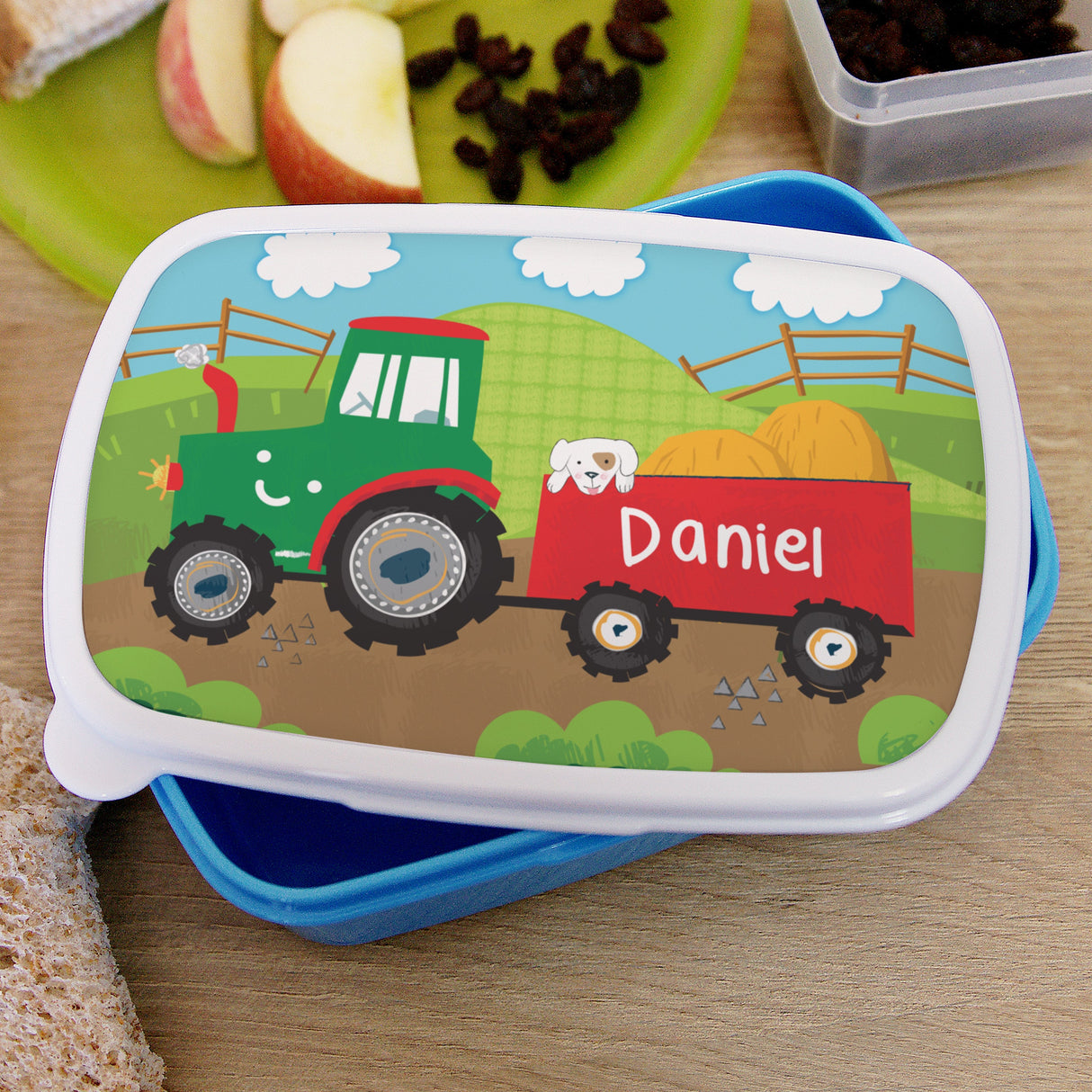 Personalised Tractor Name Only Blue Lunch Box: 3 - Lunch Boxes & Bags By Gift Moments