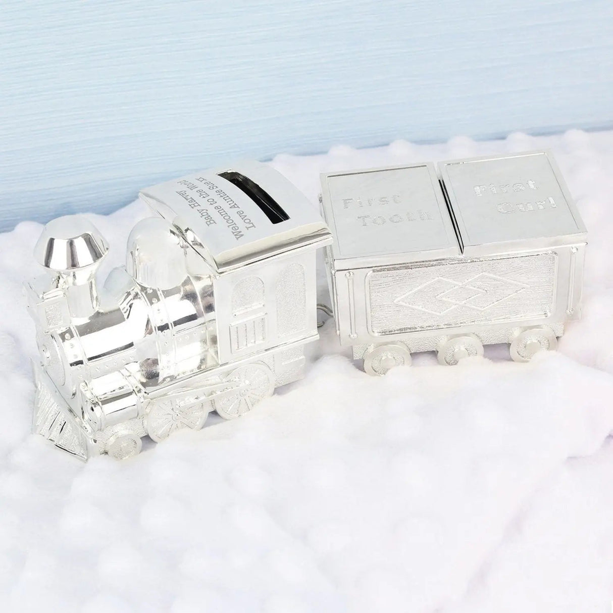 Personalised Train Money Box with Tooth & Curl Trinket Box: 1 - Money Boxes By Gift Moments