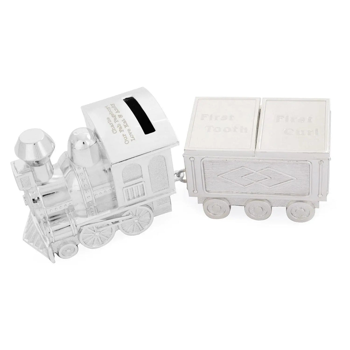 Personalised Train Money Box with Tooth & Curl Trinket Box: 2 - Money Boxes By Gift Moments