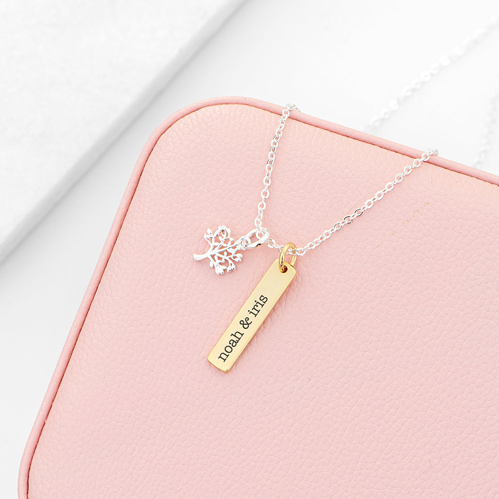 Personalised Tree of Life Vertical Bar Necklaces: 1 - Gold - Necklaces By Gift Moments