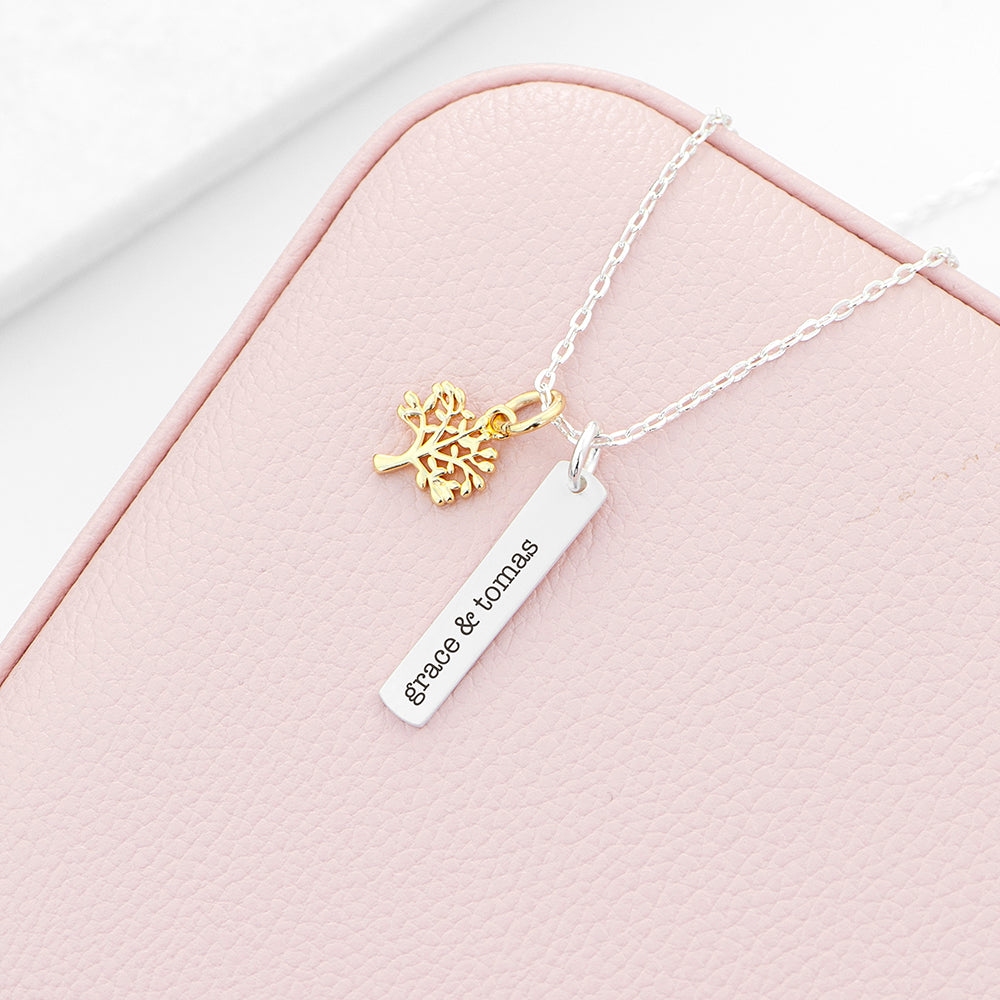 Personalised Tree of Life Vertical Bar Necklaces: 2 - Silver - Necklaces By Gift Moments