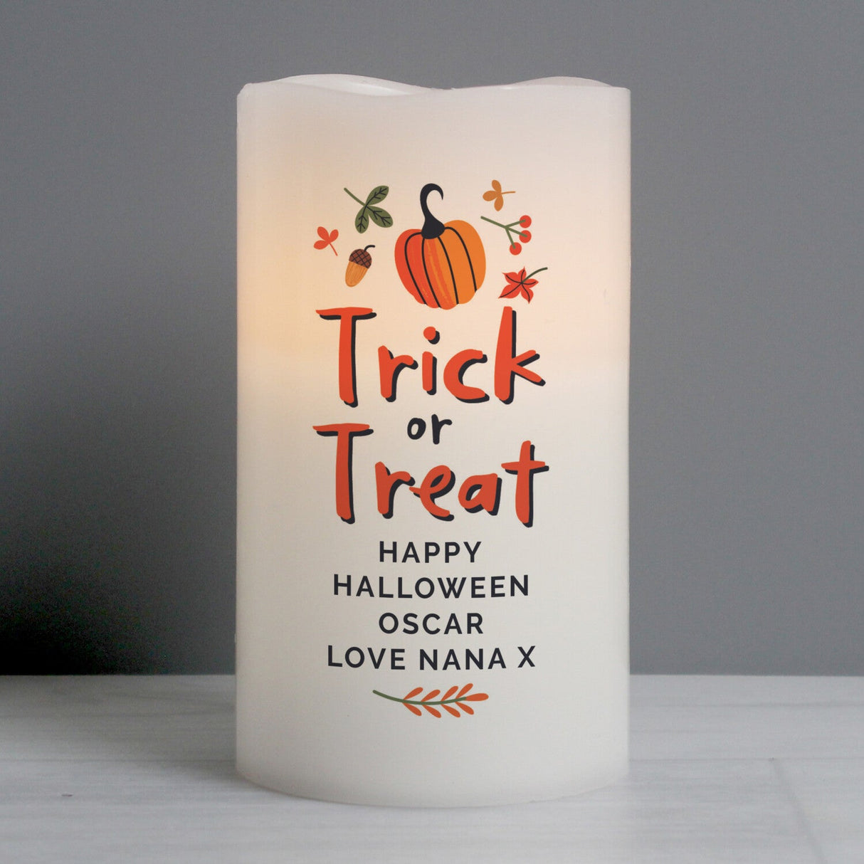 Personalised Trick or Treat LED Candle: 4 - LED Lighting By Gift Moments