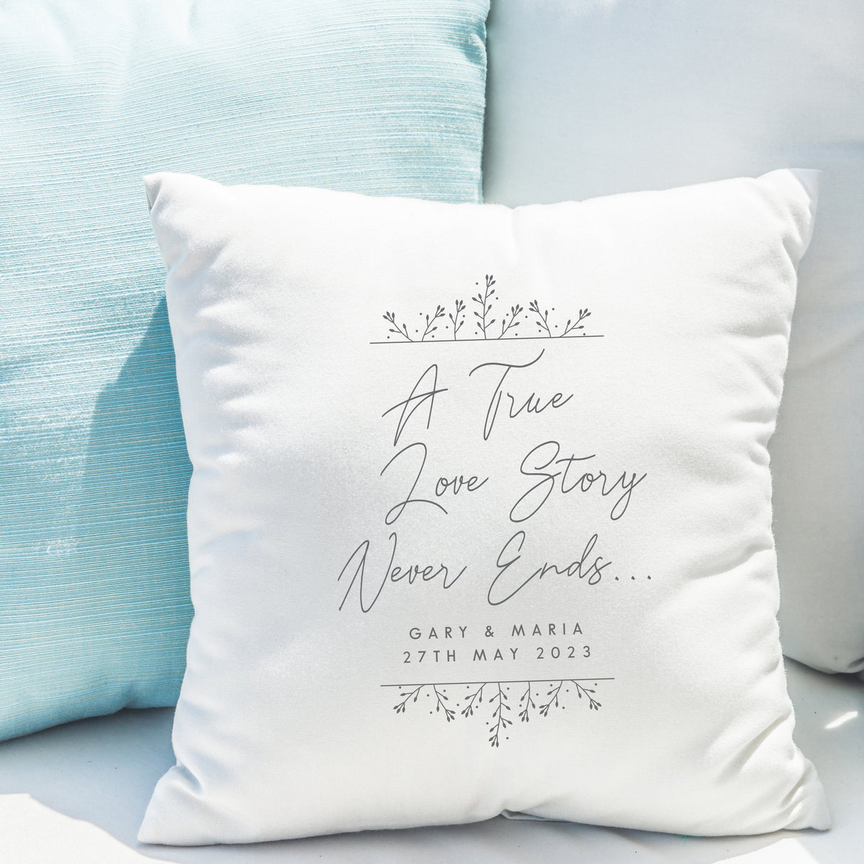 Personalised True Love Story White Cushion: 1 - Cushions By Gift Moments