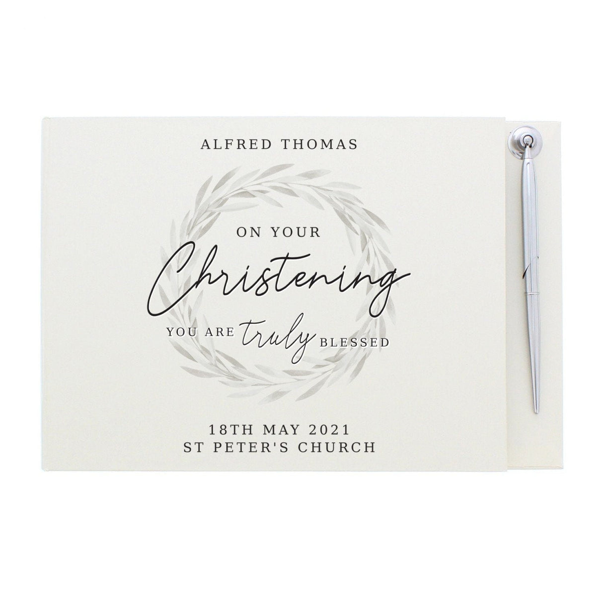 Personalised ’Truly Blessed’ Christening Hardback Guest Book & Pen - Shop Guest Books At Gift Moments - 3