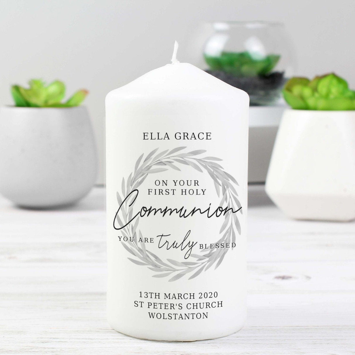 Personalised ’Truly Blessed’ First Holy Communion Pillar Candle: 2 - Candles By Gift Moments