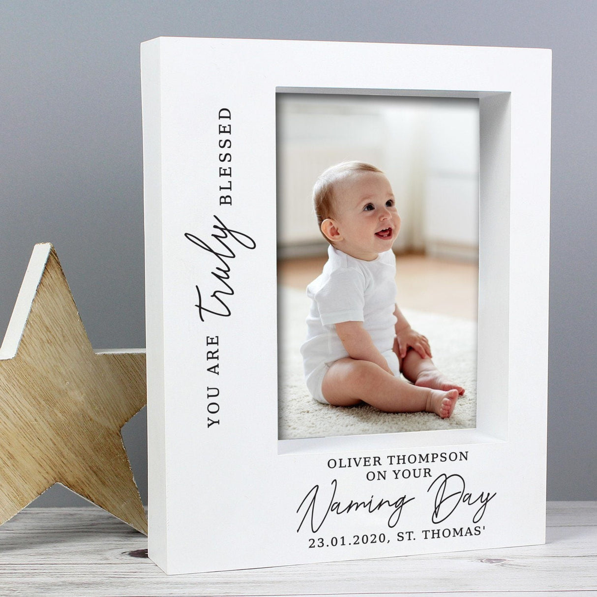 Personalised ’Truly Blessed’ Naming Day 5x7 Box Photo Frame: 1 - Photo Frames By Gift Moments