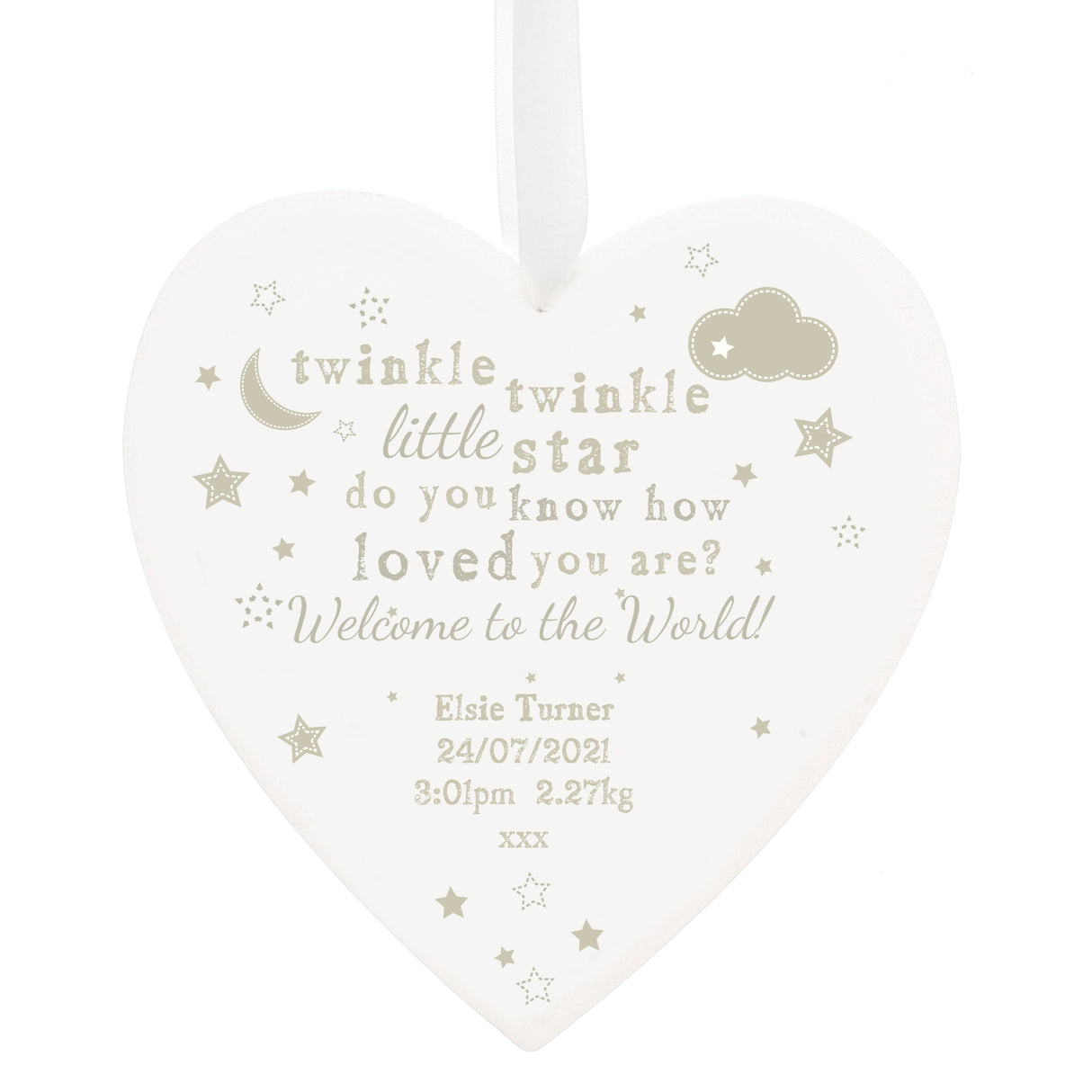 Personalised Twinkle Twinkle Large Wooden Heart Decoration: 3 - Decorations By Gift Moments