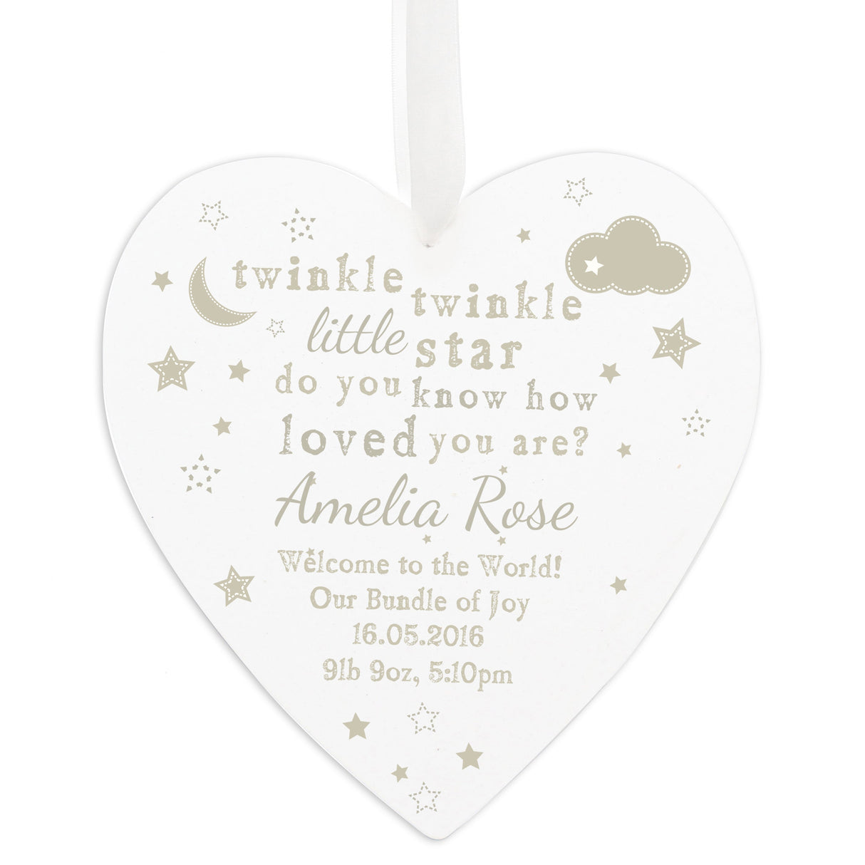 Personalised Twinkle Twinkle Large Wooden Heart Decoration: 4 - Decorations By Gift Moments