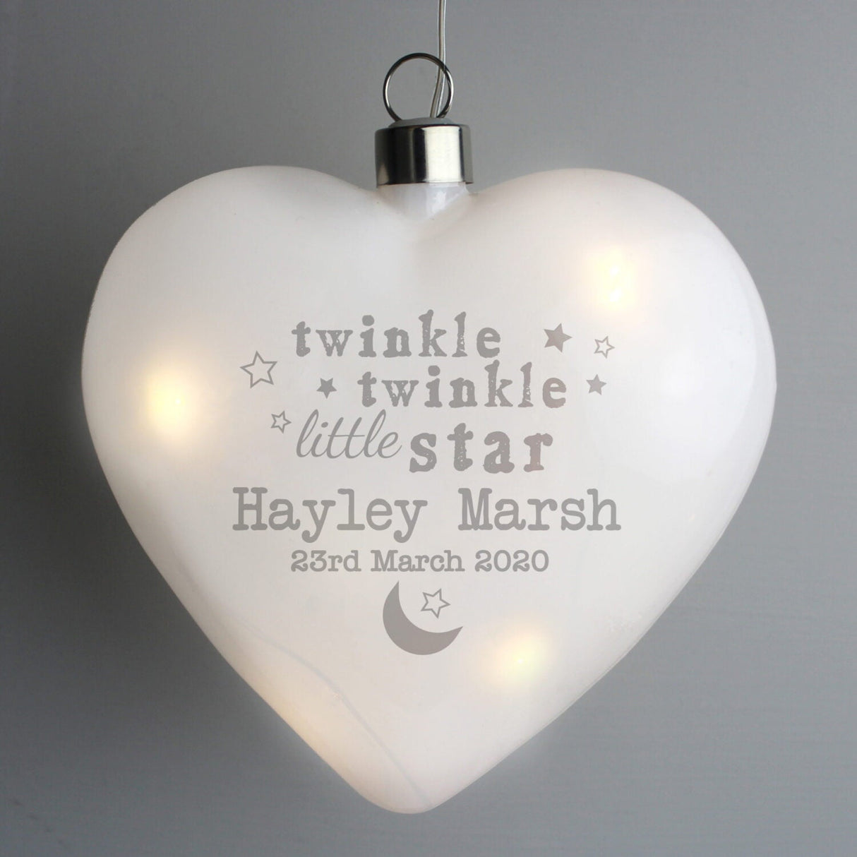 Personalised Twinkle Twinkle LED Hanging Glass Heart - Shop LED Lighting At Gift Moments - 1