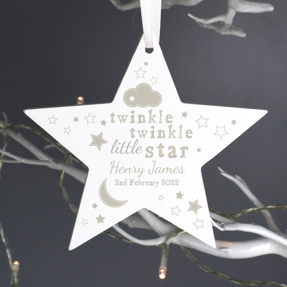 Personalised Twinkle Twinkle Wooden Star Decoration: 2 - Decorations By Gift Moments