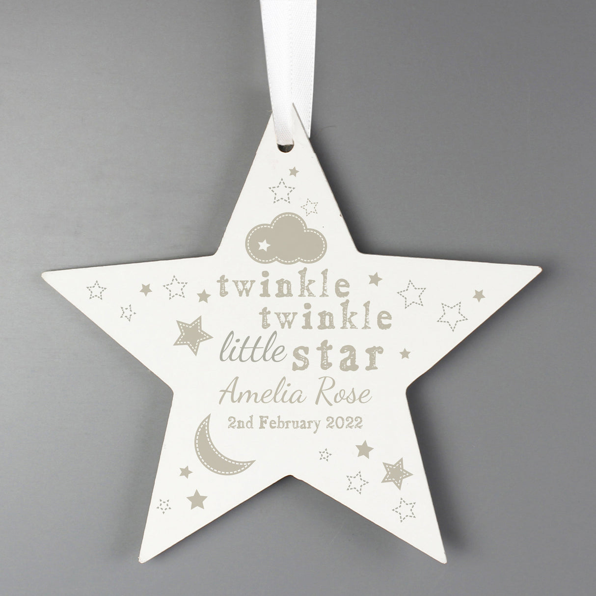 Personalised Twinkle Twinkle Wooden Star Decoration: 4 - Decorations By Gift Moments