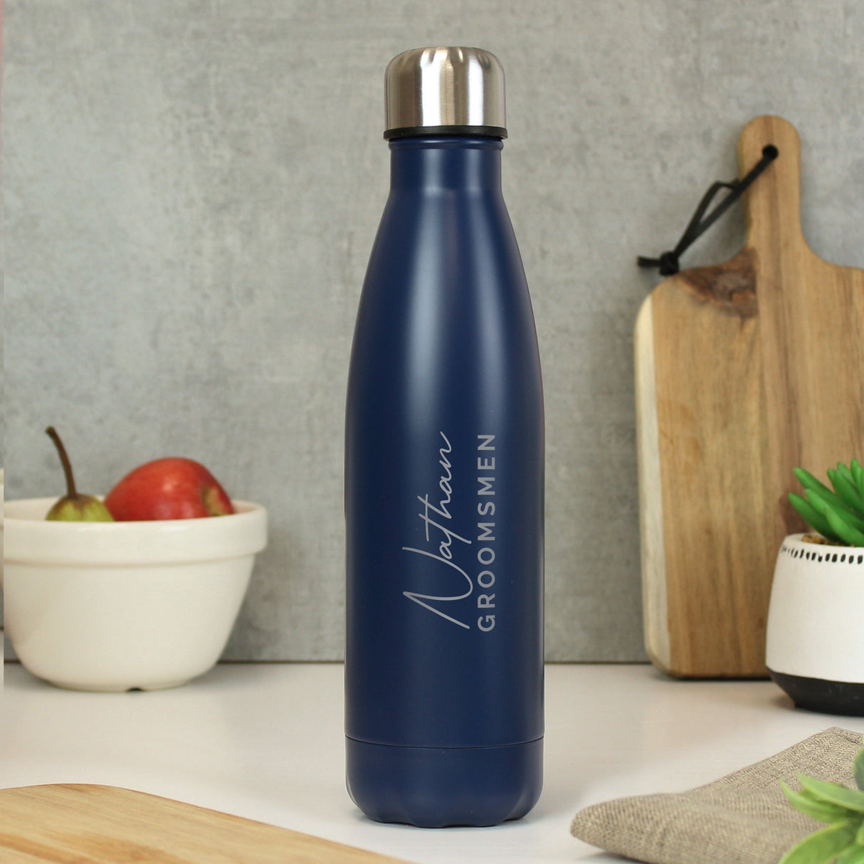 Personalised Two Lines Navy Metal Insulated Drinks Bottle - Shop Water Bottles At Gift Moments - 1