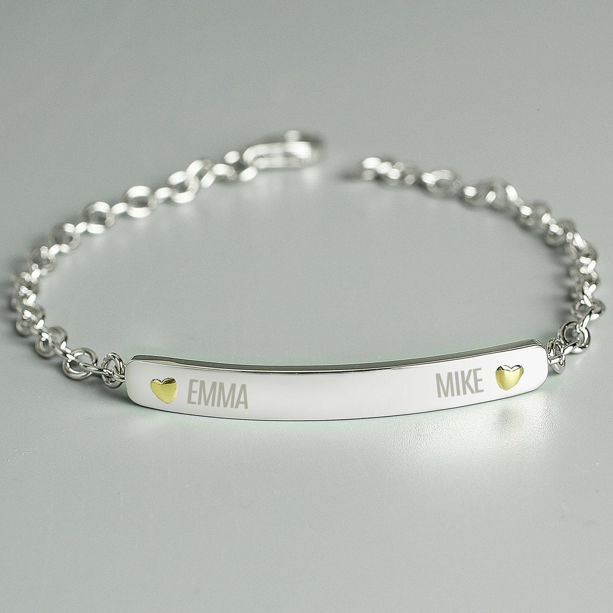 Personalised Two Names Sterling Silver and 9ct Gold Bar Bracelet: 2 - Bracelets By Gift Moments