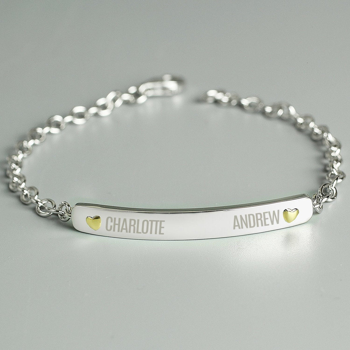 Personalised Two Names Sterling Silver and 9ct Gold Bar Bracelet: 1 - Bracelets By Gift Moments