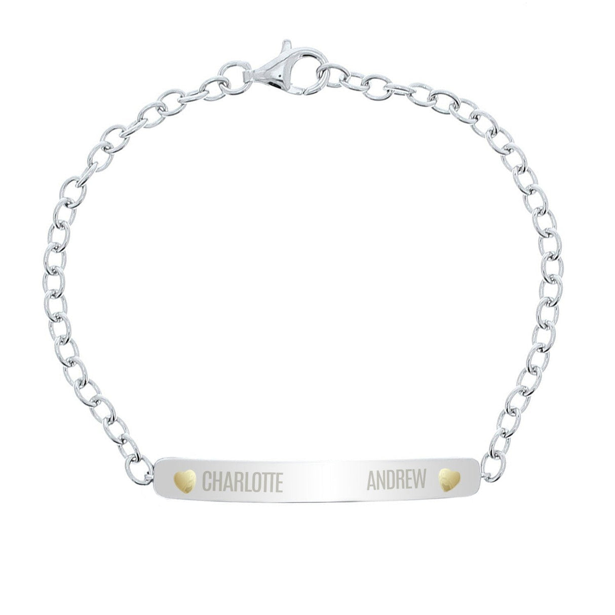 Personalised Two Names Sterling Silver and 9ct Gold Bar Bracelet: 3 - Bracelets By Gift Moments