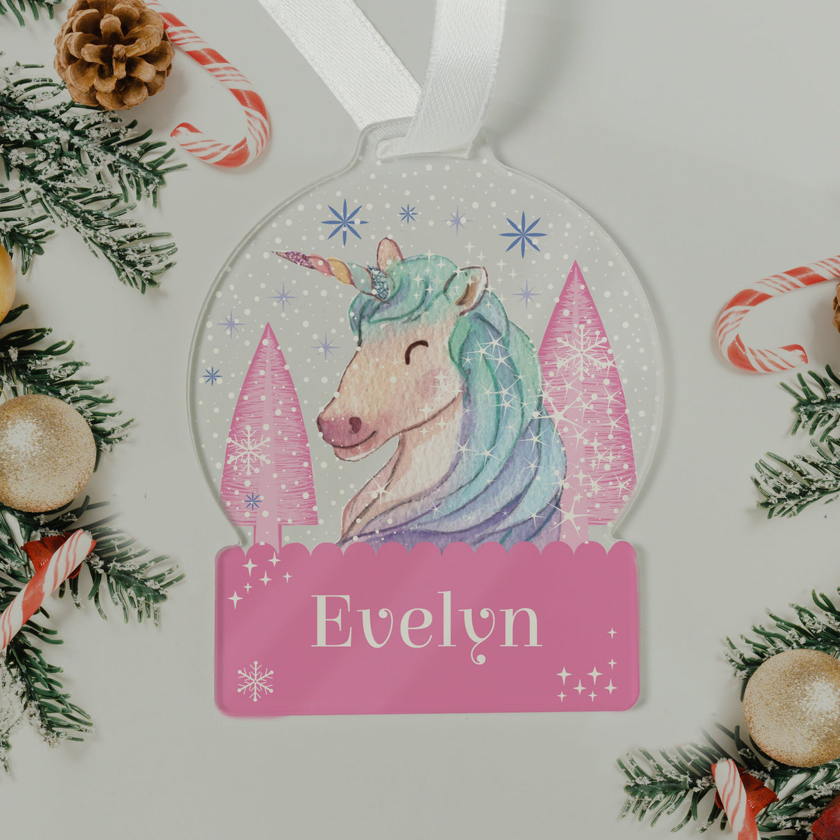 Personalised Unicorn Acrylic Snowglobe Decoration: 3 - Christmas Decorations By Gift Moments