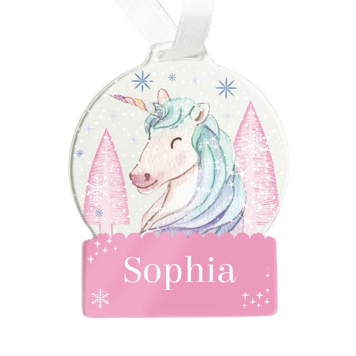 Personalised Unicorn Acrylic Snowglobe Decoration: 4 - Christmas Decorations By Gift Moments