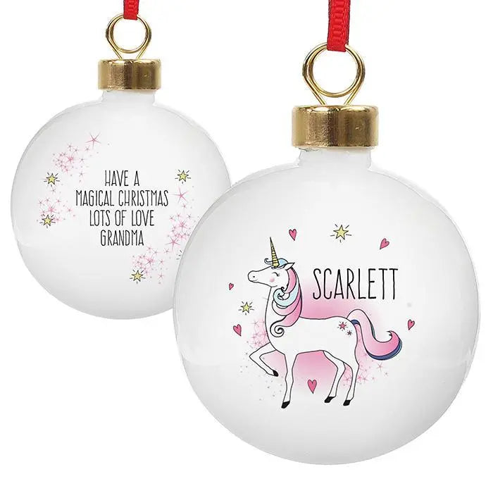 Personalised Unicorn Bauble: 3 - Christmas Baubles By Gift Moments