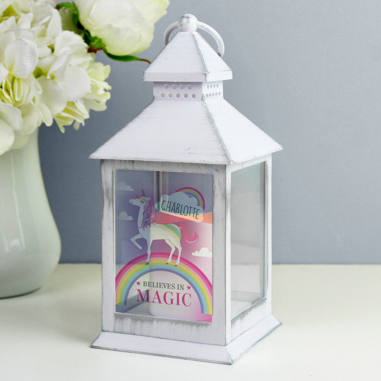 Personalised Unicorn Frost White Lantern: 2 - LED Lighting By Gift Moments