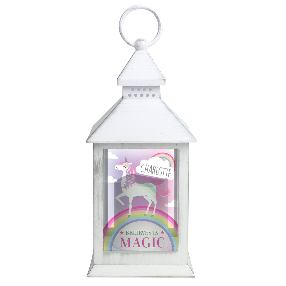 Personalised Unicorn Frost White Lantern: 5 - LED Lighting By Gift Moments