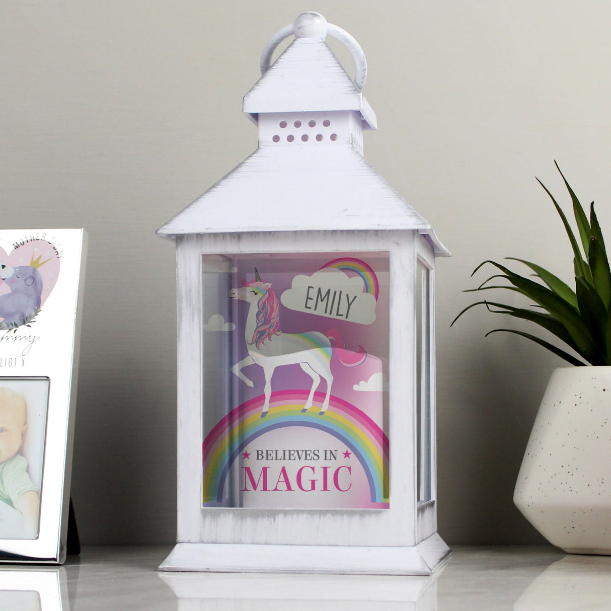 Personalised Unicorn Frost White Lantern: 1 - LED Lighting By Gift Moments