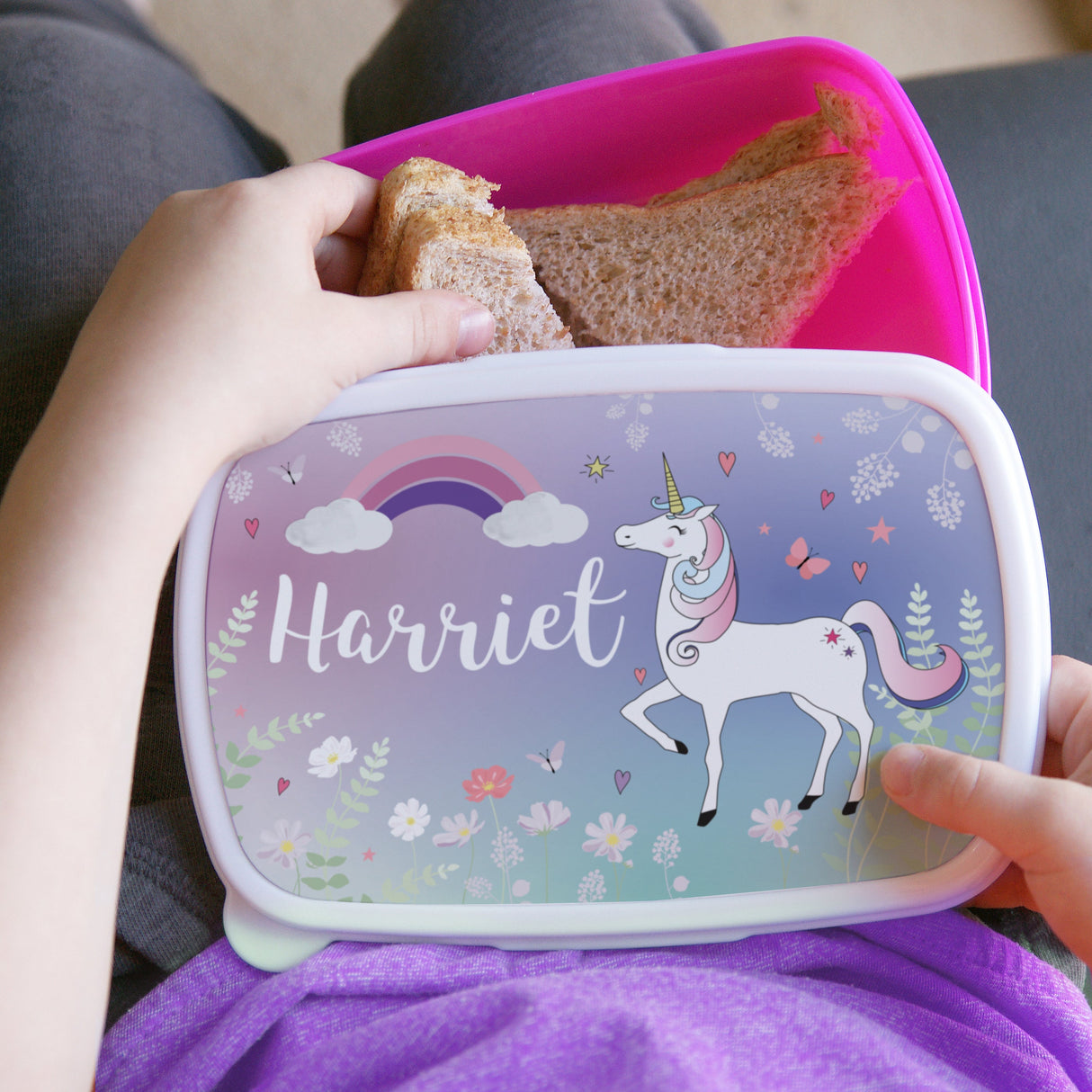 Personalised Unicorn Name Only Pink Lunch Box: 2 - Lunch Boxes & Bags By Gift Moments
