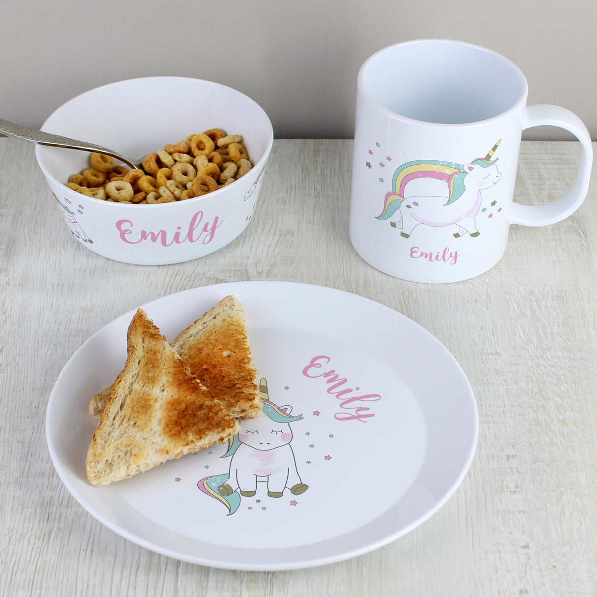 Personalised Unicorn Plastic Breakfast Set: 1 - Tableware By Gift Moments