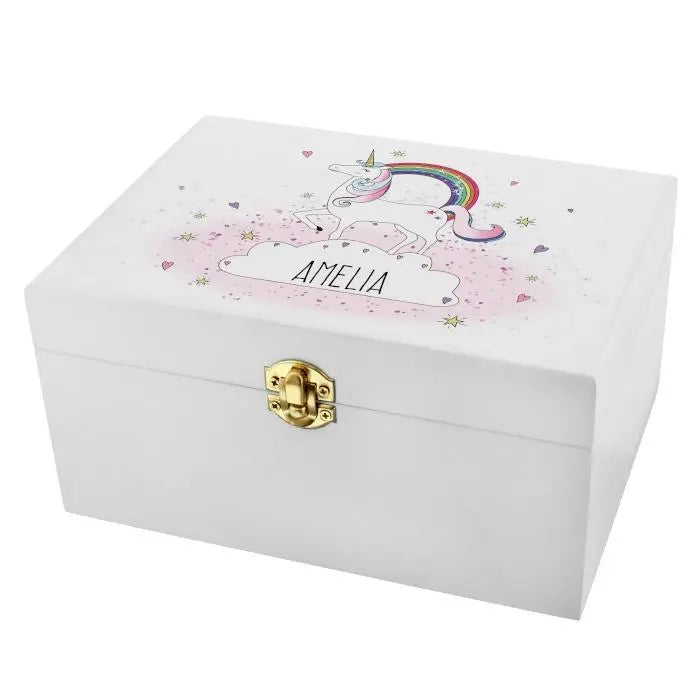Personalised Unicorn White Wooden Keepsake Box: 5 - Keepsake Boxes By Gift Moments