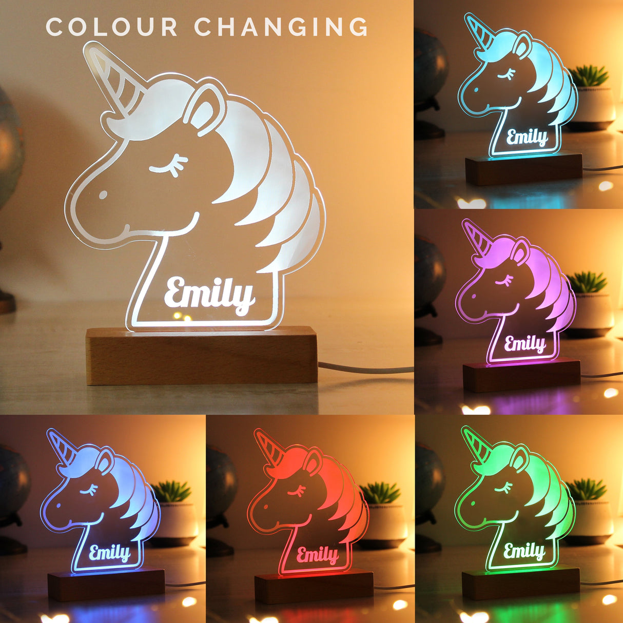 Personalised Unicorn Wooden Based LED Light: 3 - LED Lighting By Gift Moments