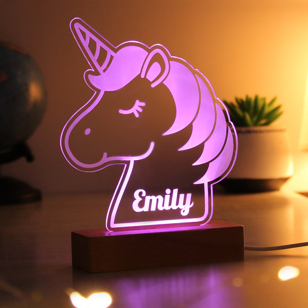 Personalised Unicorn Wooden Based LED Light: 1 - LED Lighting By Gift Moments