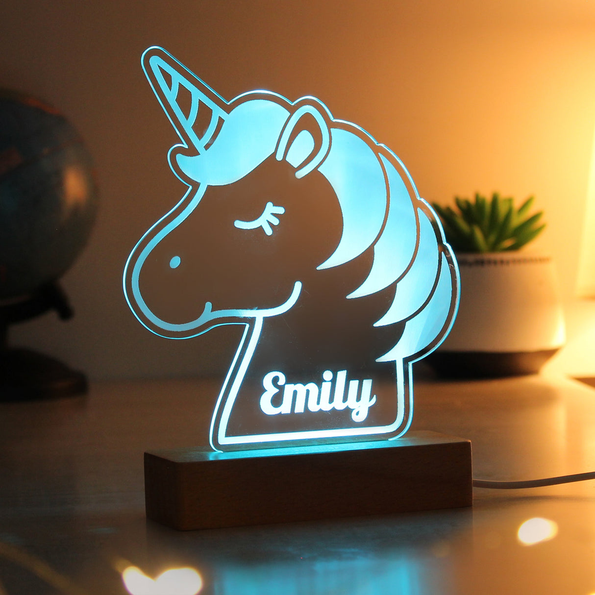 Personalised Unicorn Wooden Based LED Light: 4 - LED Lighting By Gift Moments