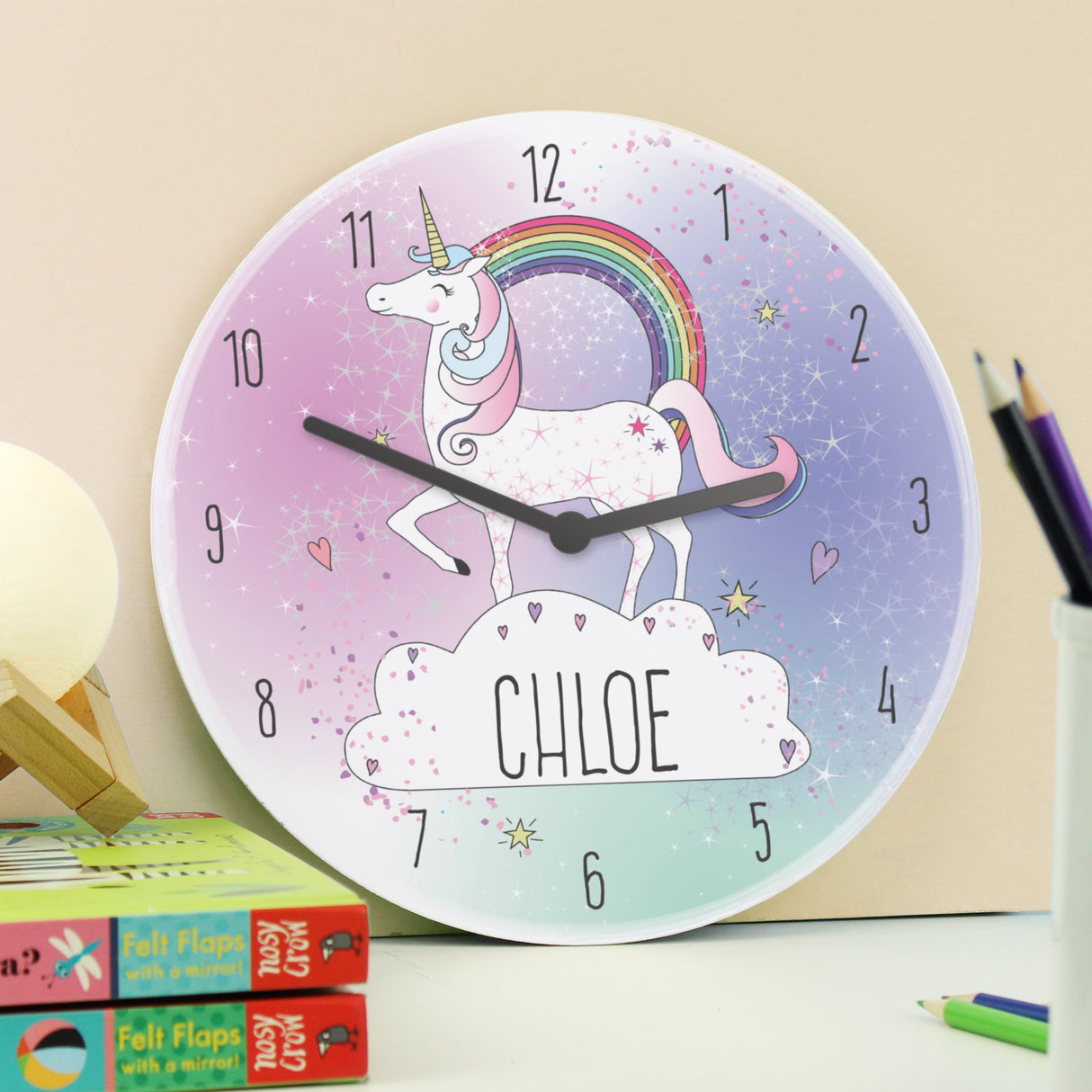 Personalised Unicorn Wooden Clock: 2 - Clocks By Gift Moments