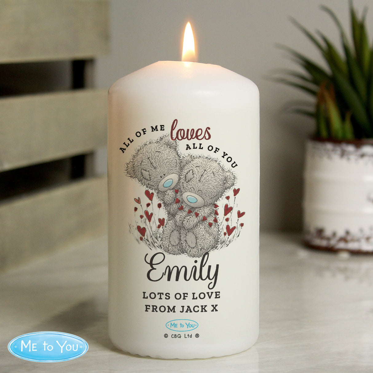 Personalised Me to You Valentine Pillar Candle - Shop Candles At Gift Moments - 1