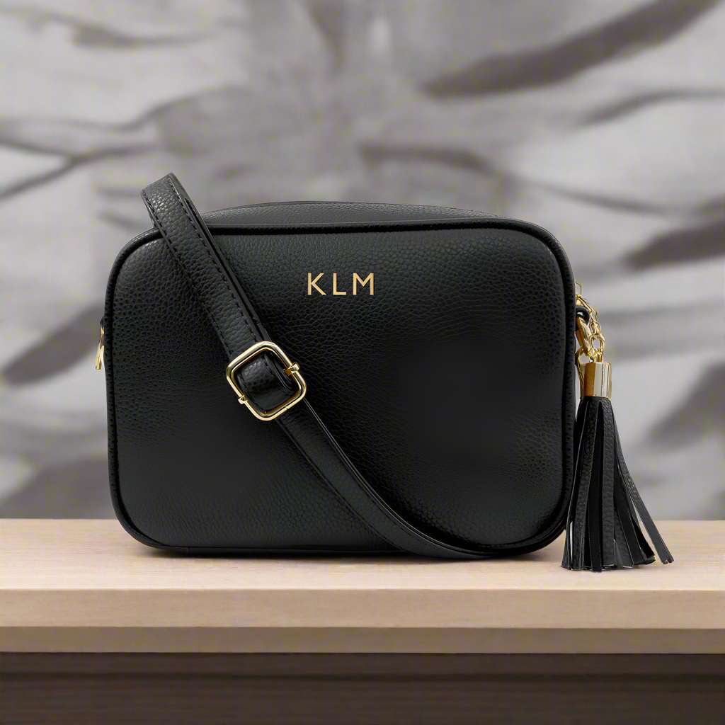 Personalised Vegan Leather Crossbody Bag in Black - Shop Bags & Purses At Gift Moments - 1