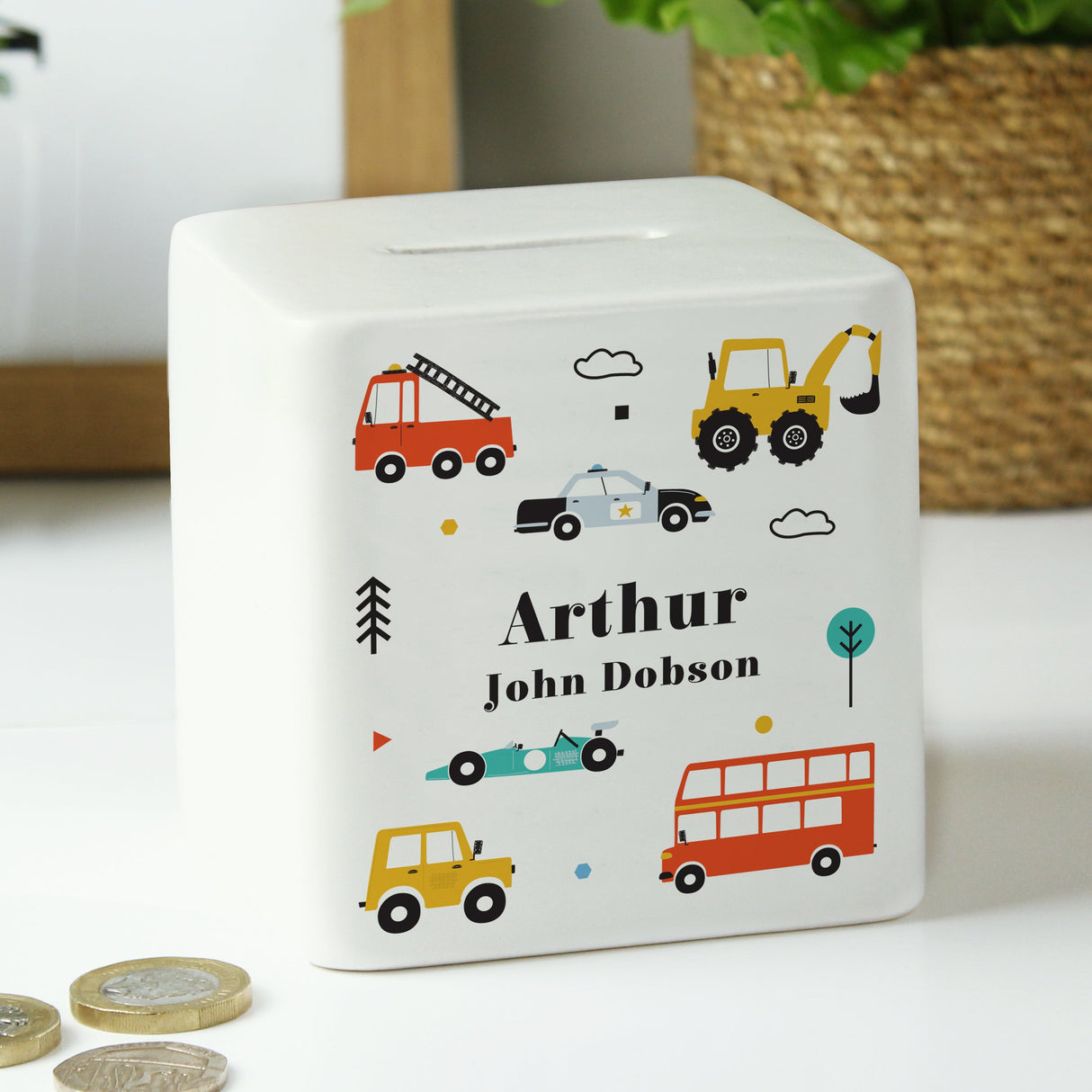 Personalised Vehicles Ceramic Square Money Box - Shop Money Boxes At Gift Moments - 4